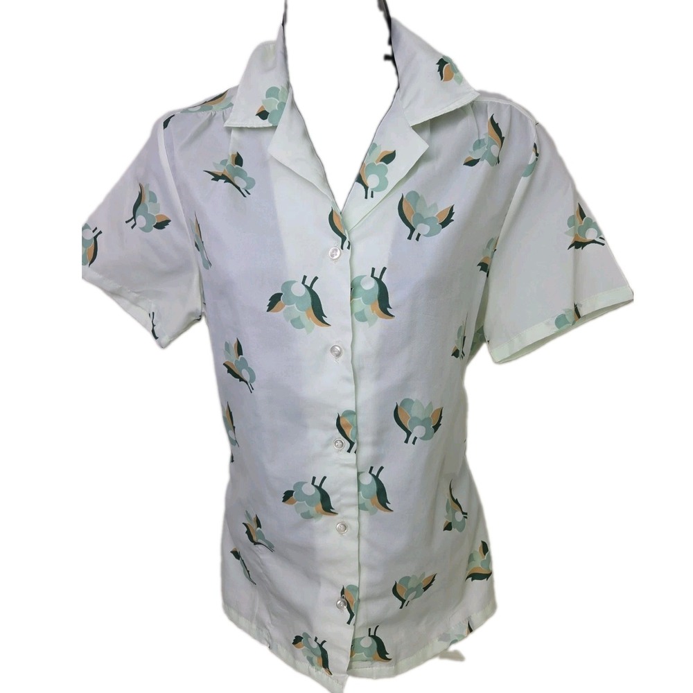 Vintage 70s Button Up Blouse Floral Groovy Disco Boho Satin USA Size 12 Caribou